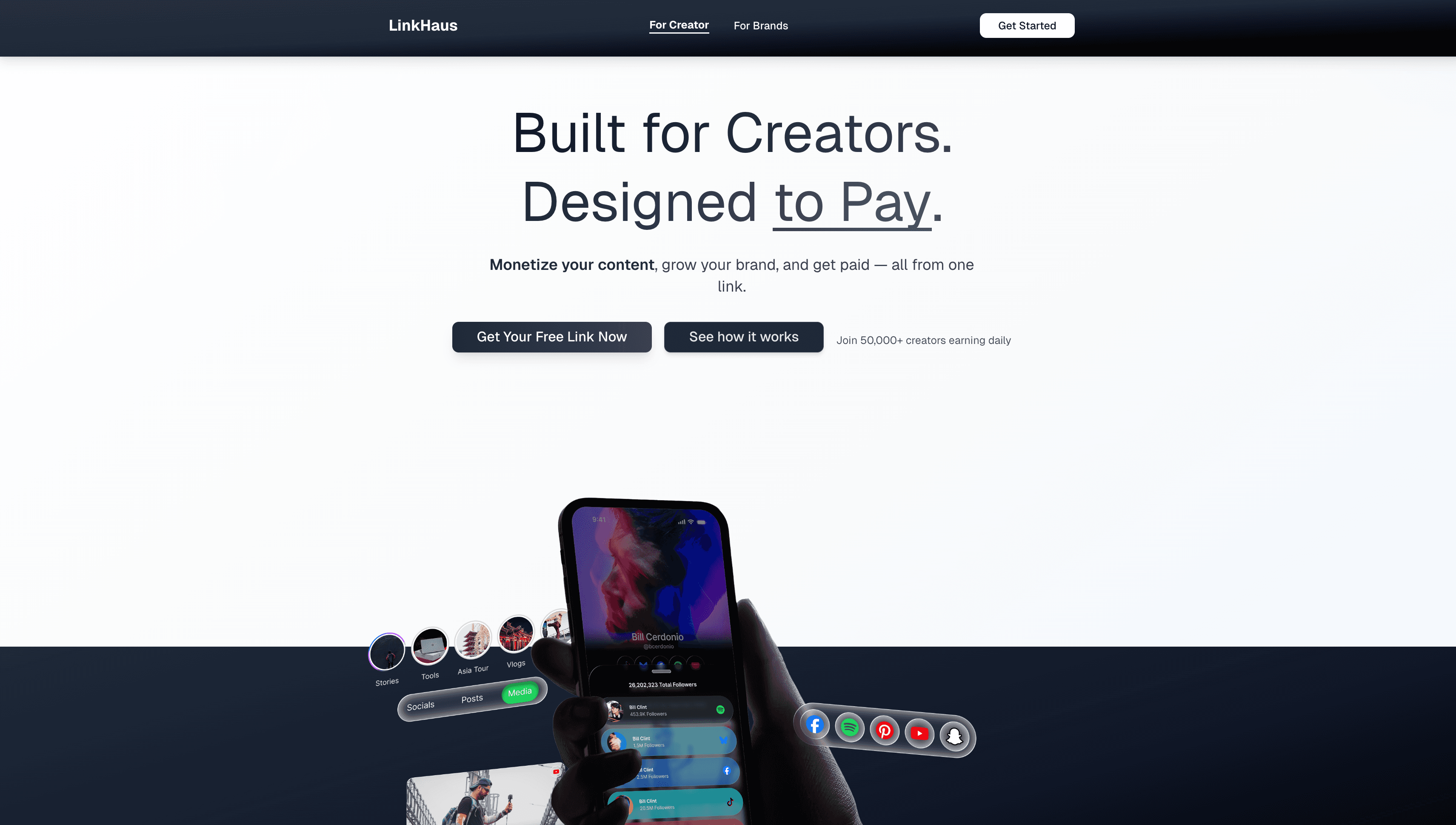 LinkHaus creator monetisation dashboard