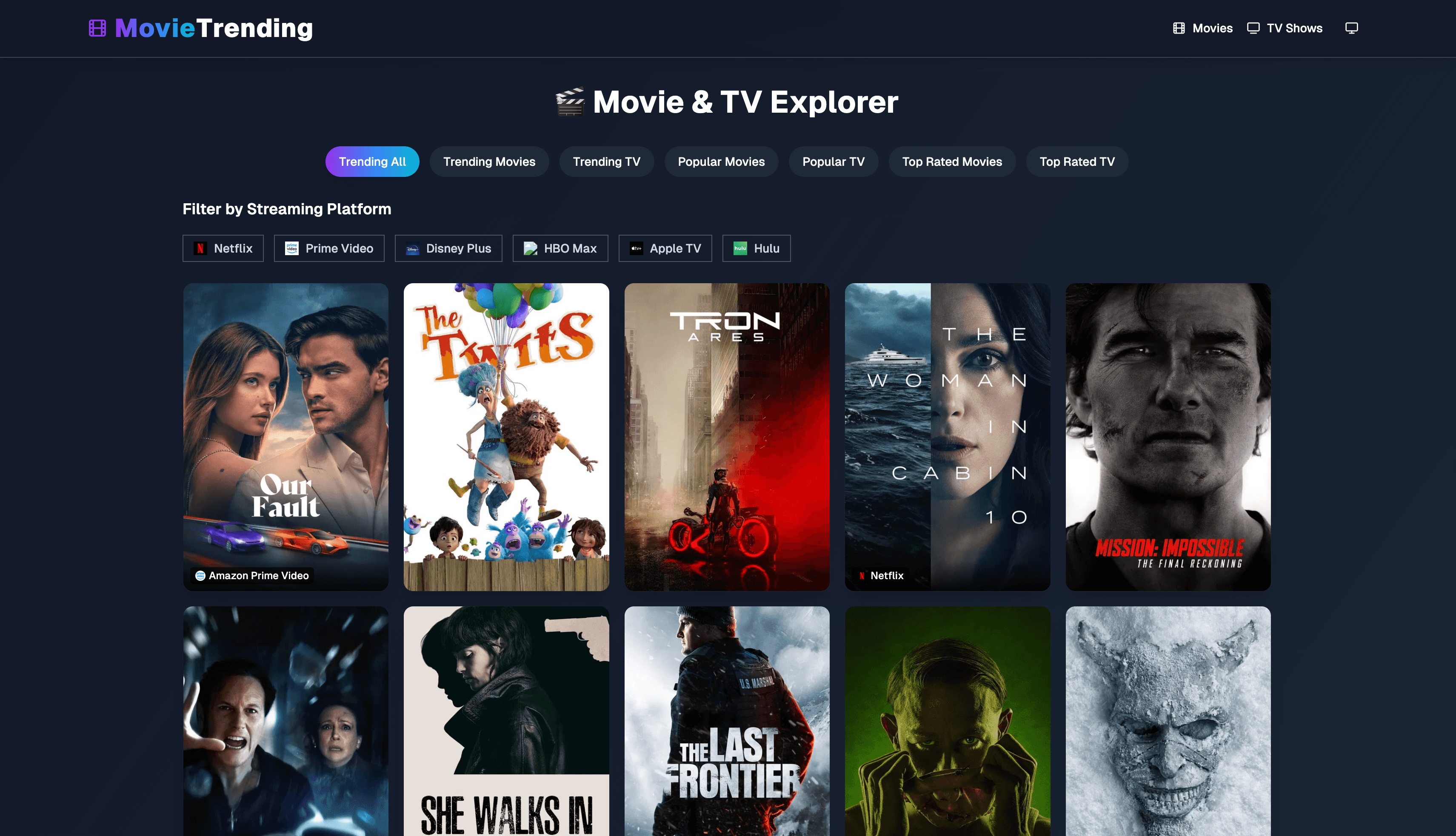 MovieTrending discovery interface